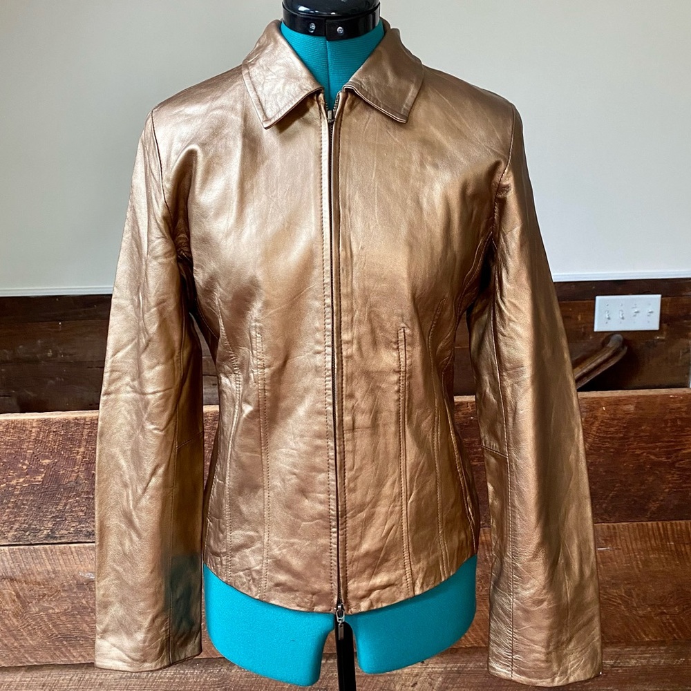 Vintage Metallic Copper Genuine Leather Jacket w/ 90’s / Y2K Rockstar Vibes
